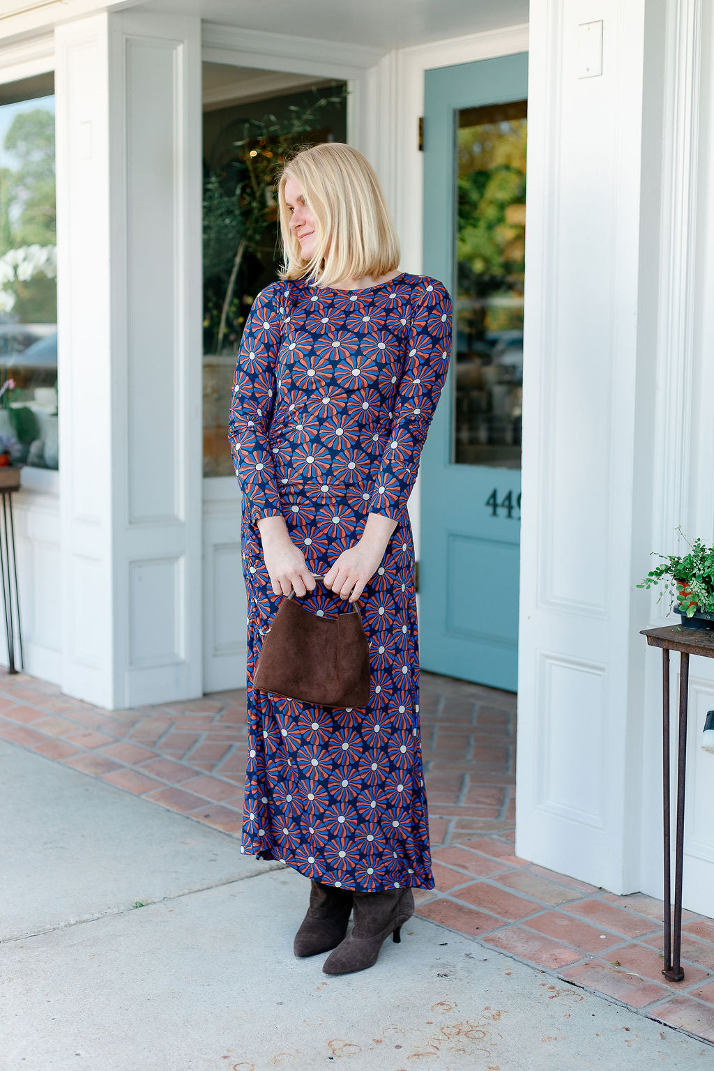 Navy Floral Midi Dress