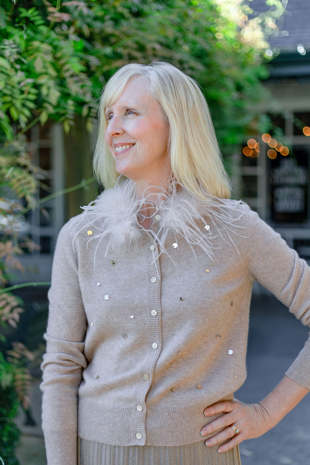 Feather Collar Cardigan