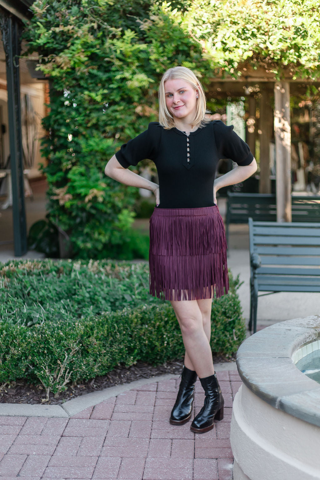 Short Fringe Skirt | Burgundy