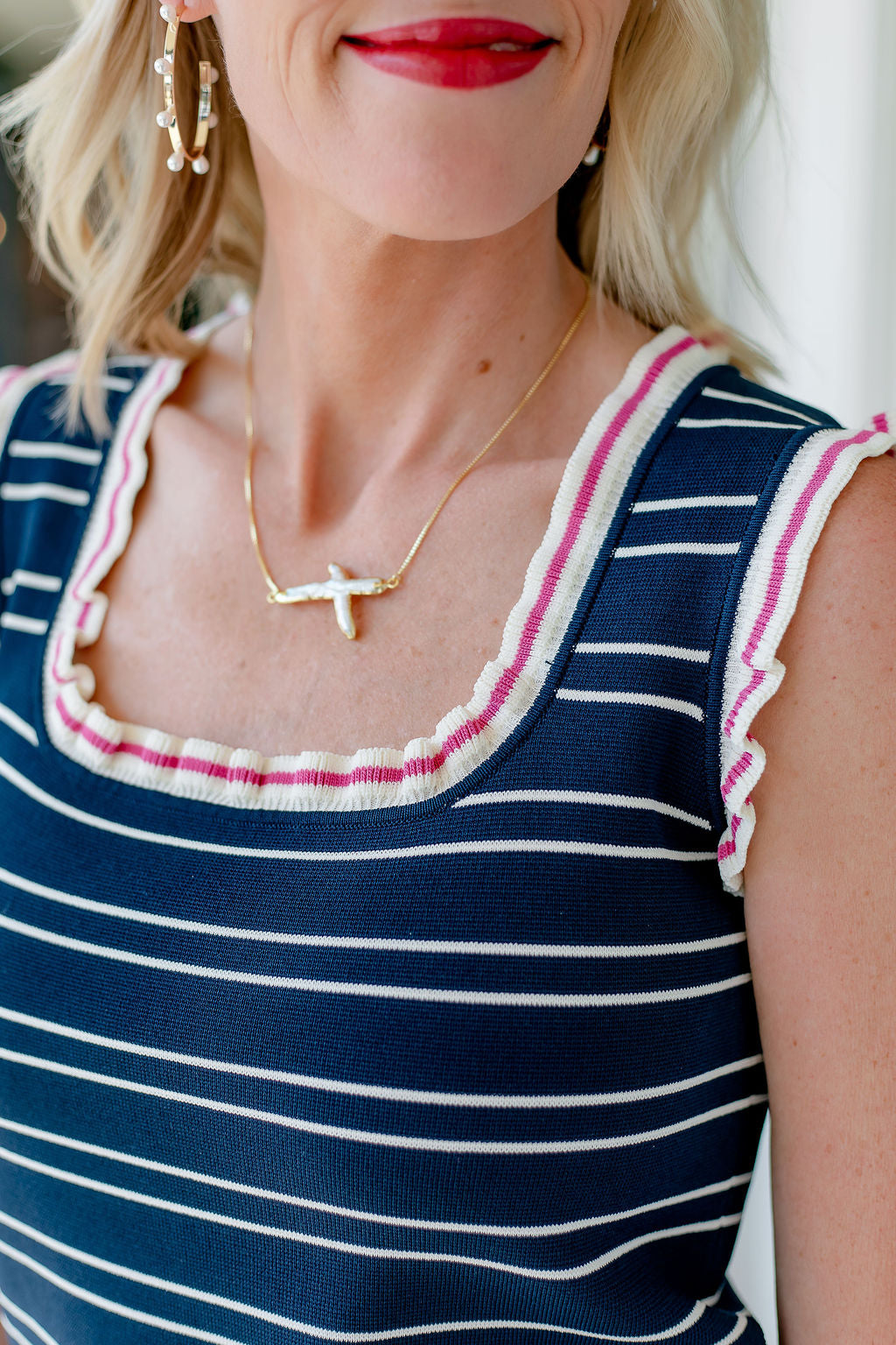 Ruffled Stripe Tank | Navy