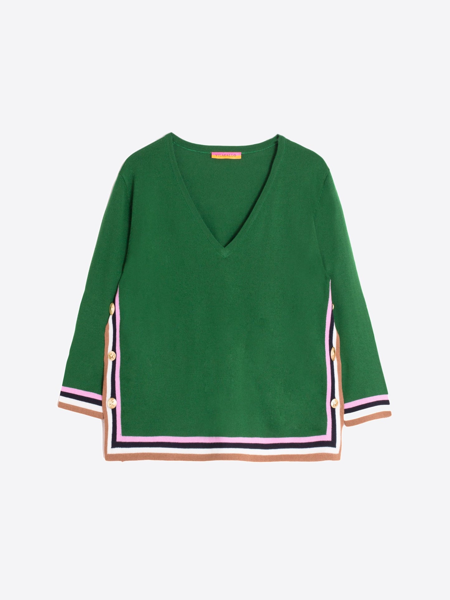 Side Button V-Neck Sweater