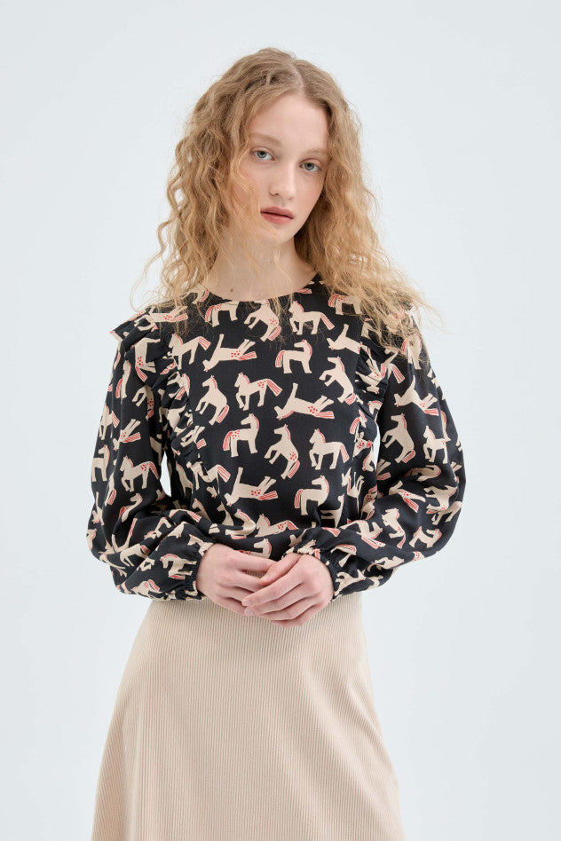Ruffle Horse Print Top