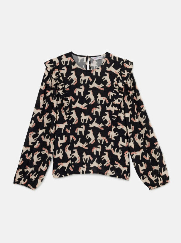 Ruffle Horse Print Top