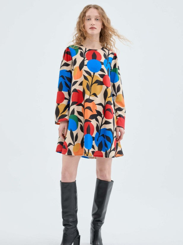 Leaf Print A-Line Dress