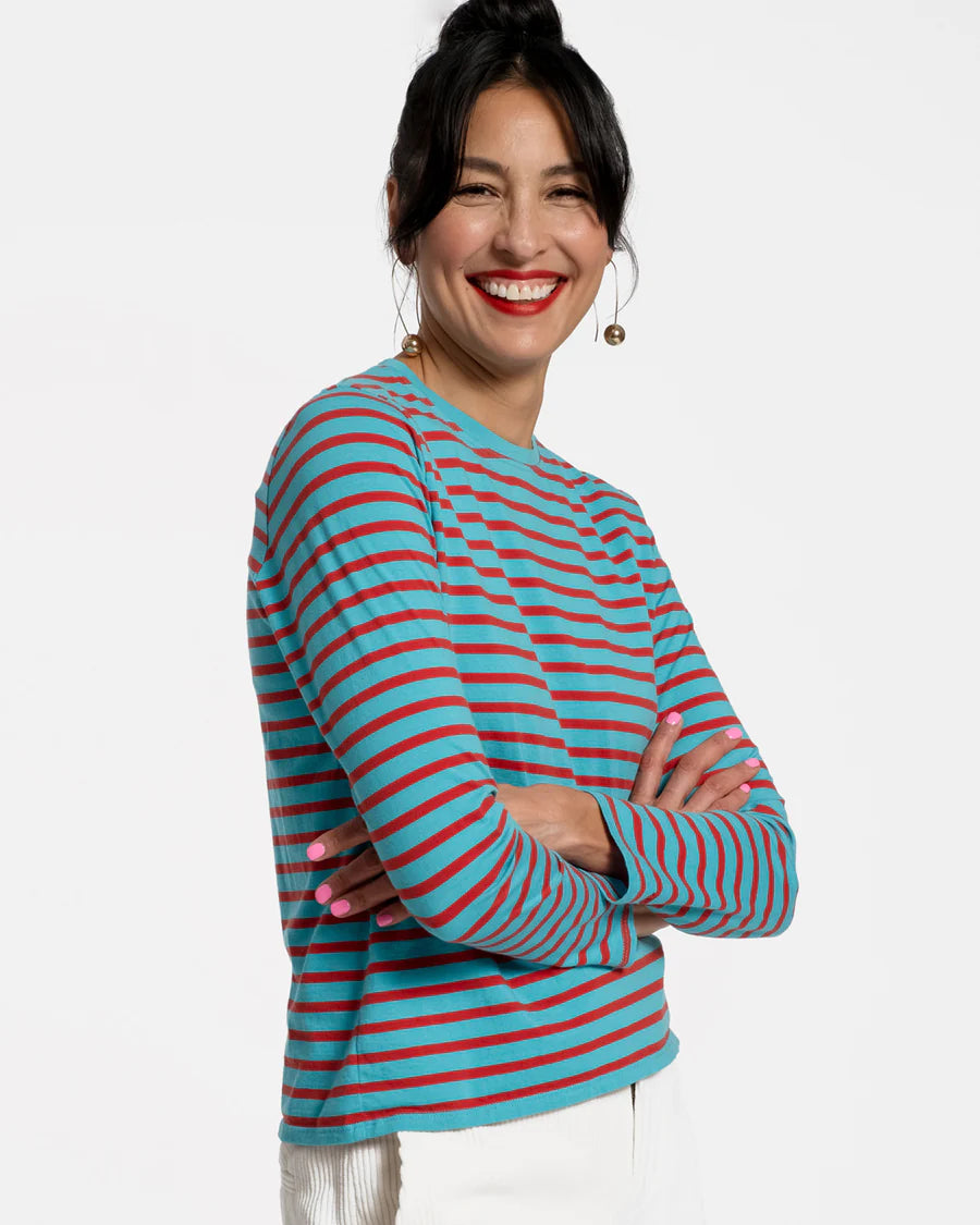 Turq/Red Stripe Top