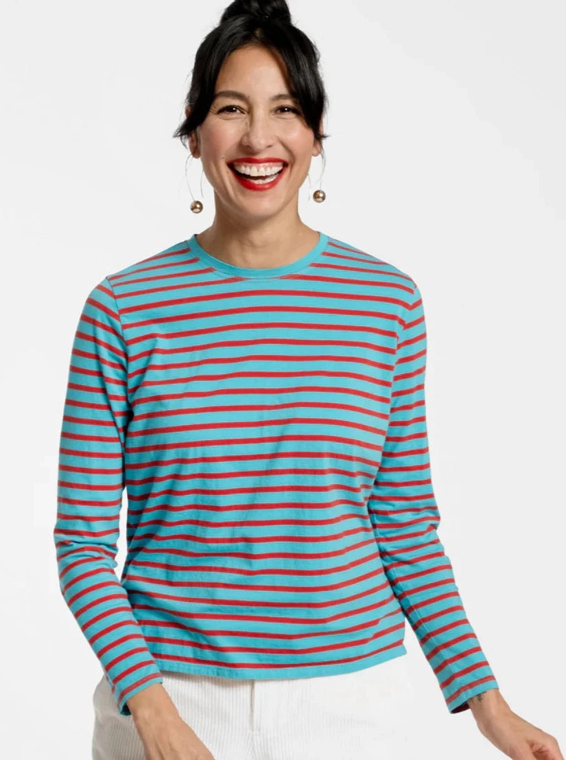 Turq/Red Stripe Top