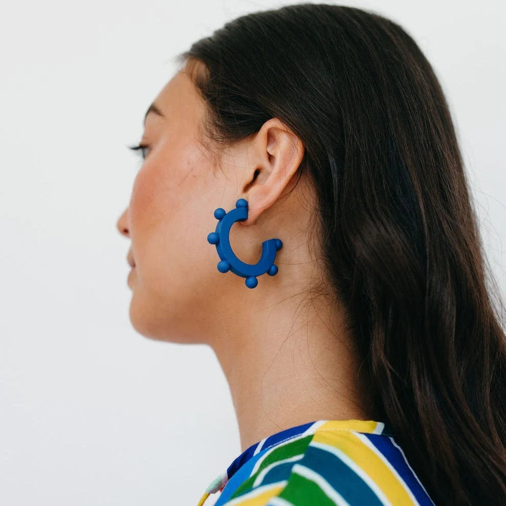 Navy Bead Hoops