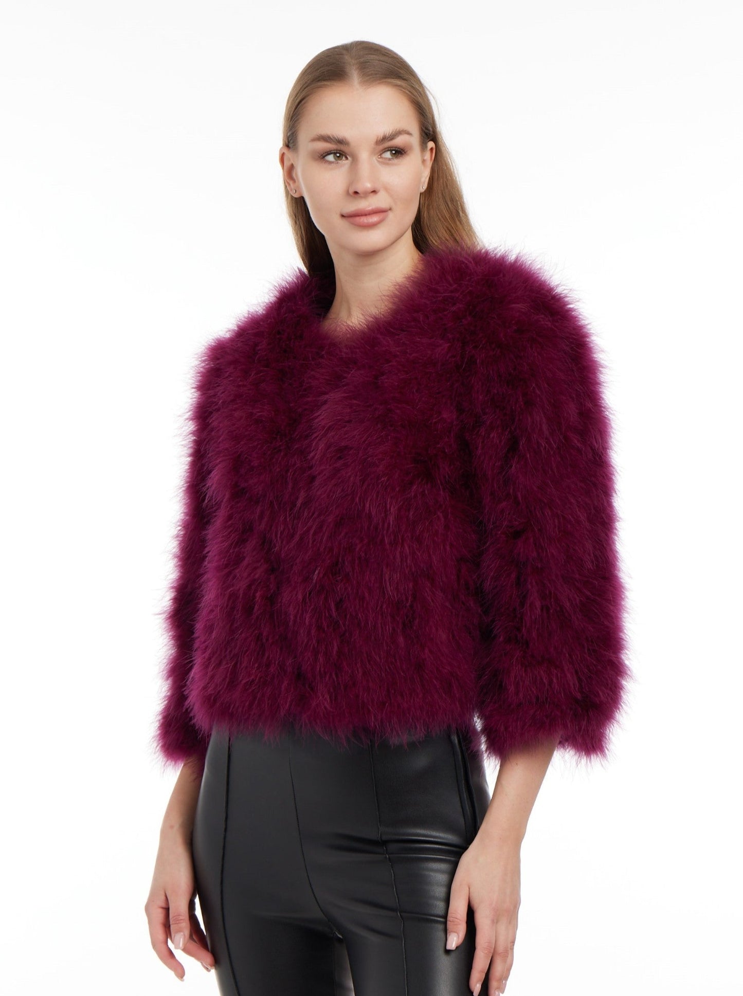 Bianca Feather Coat | Bordeaux