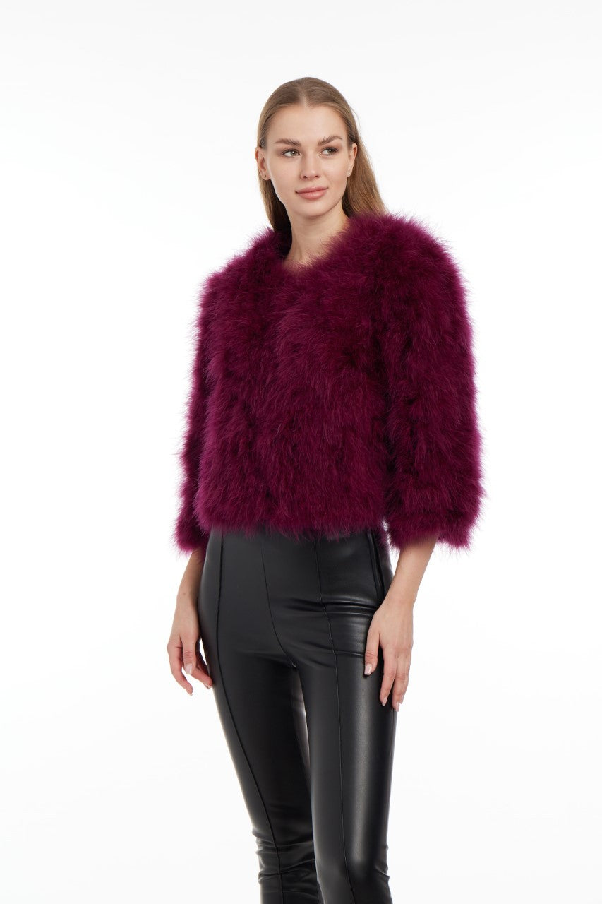 Bianca Feather Coat | Bordeaux