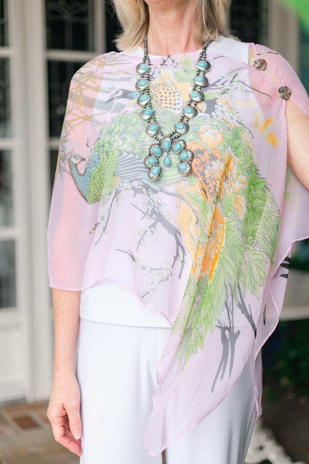 Peacock Poncho | Bubblegum