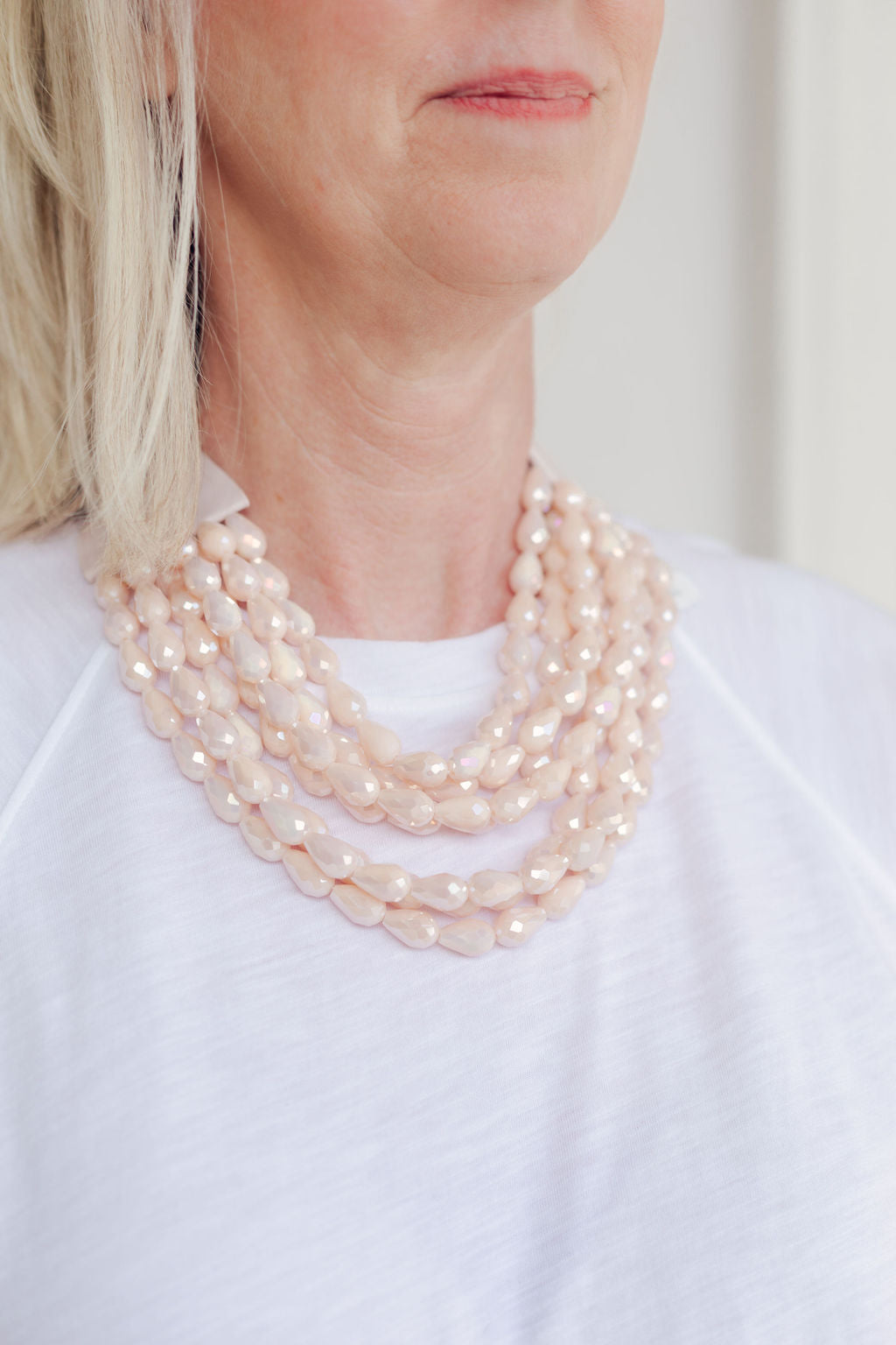 7 Row Glass Bead Necklace | Ivory