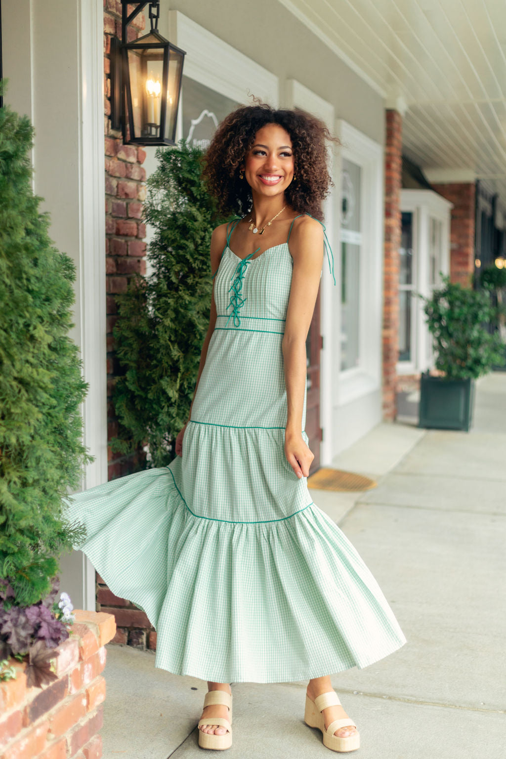 Lindsey Long Dress | Green Plaid