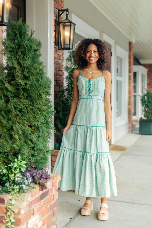 Lindsey Long Dress | Green Plaid