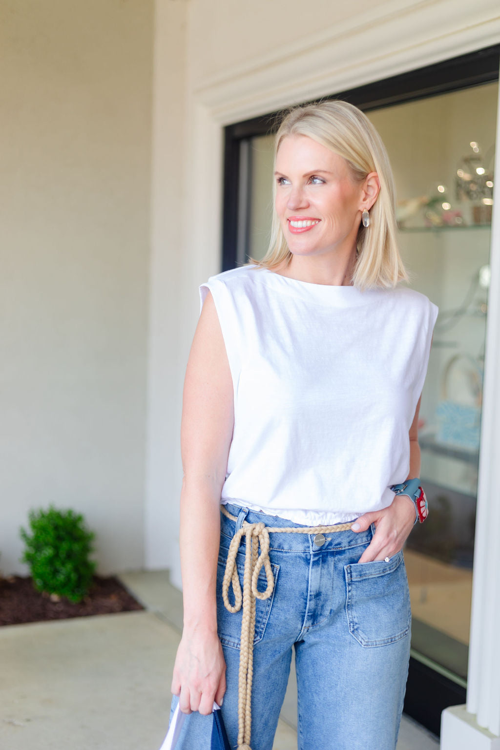 Elastic Hem Boatneck Top