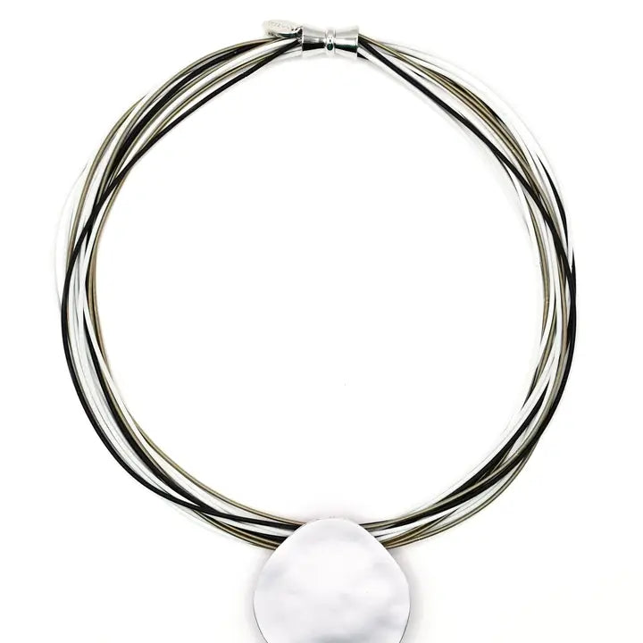 Silver Disc Necklace | Black,Bronze,White