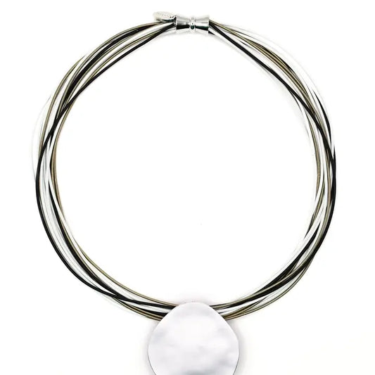 Silver Disc Necklace | Black,Bronze,White