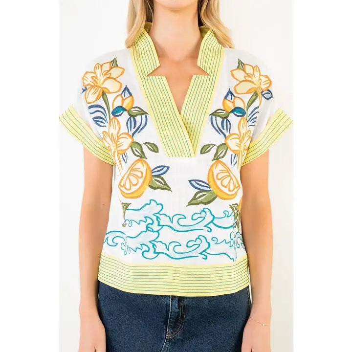 Embroidered Lemons Top
