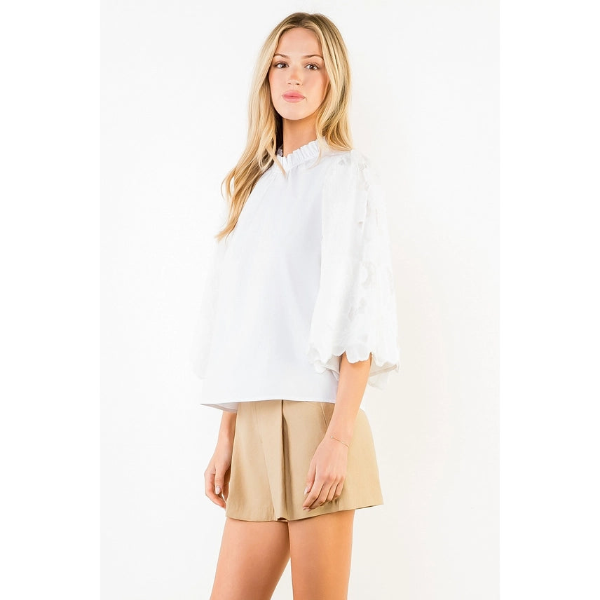 Eyelet Sleeve Top | White