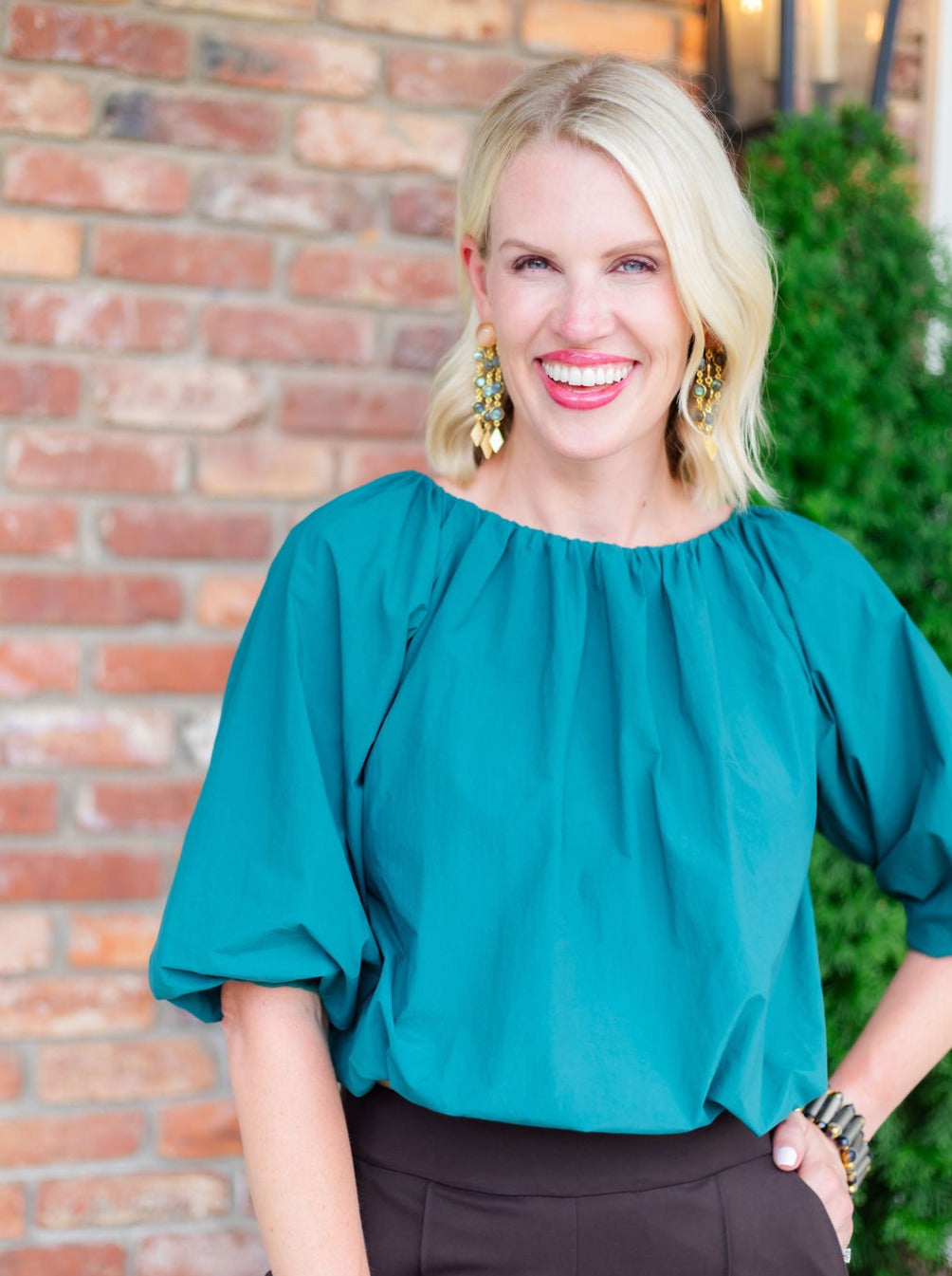 Teal Puff Sleeve Blouse