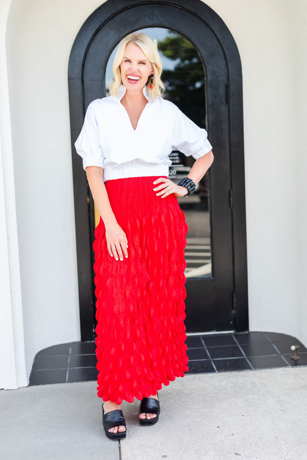 Red Crinkle Skirt