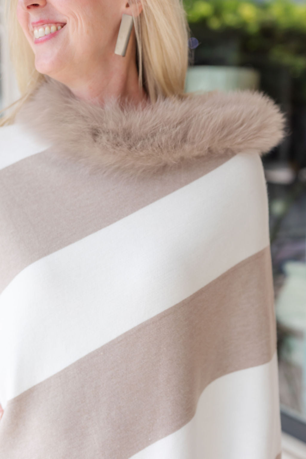 Reversible Stripe Poncho | Taupe