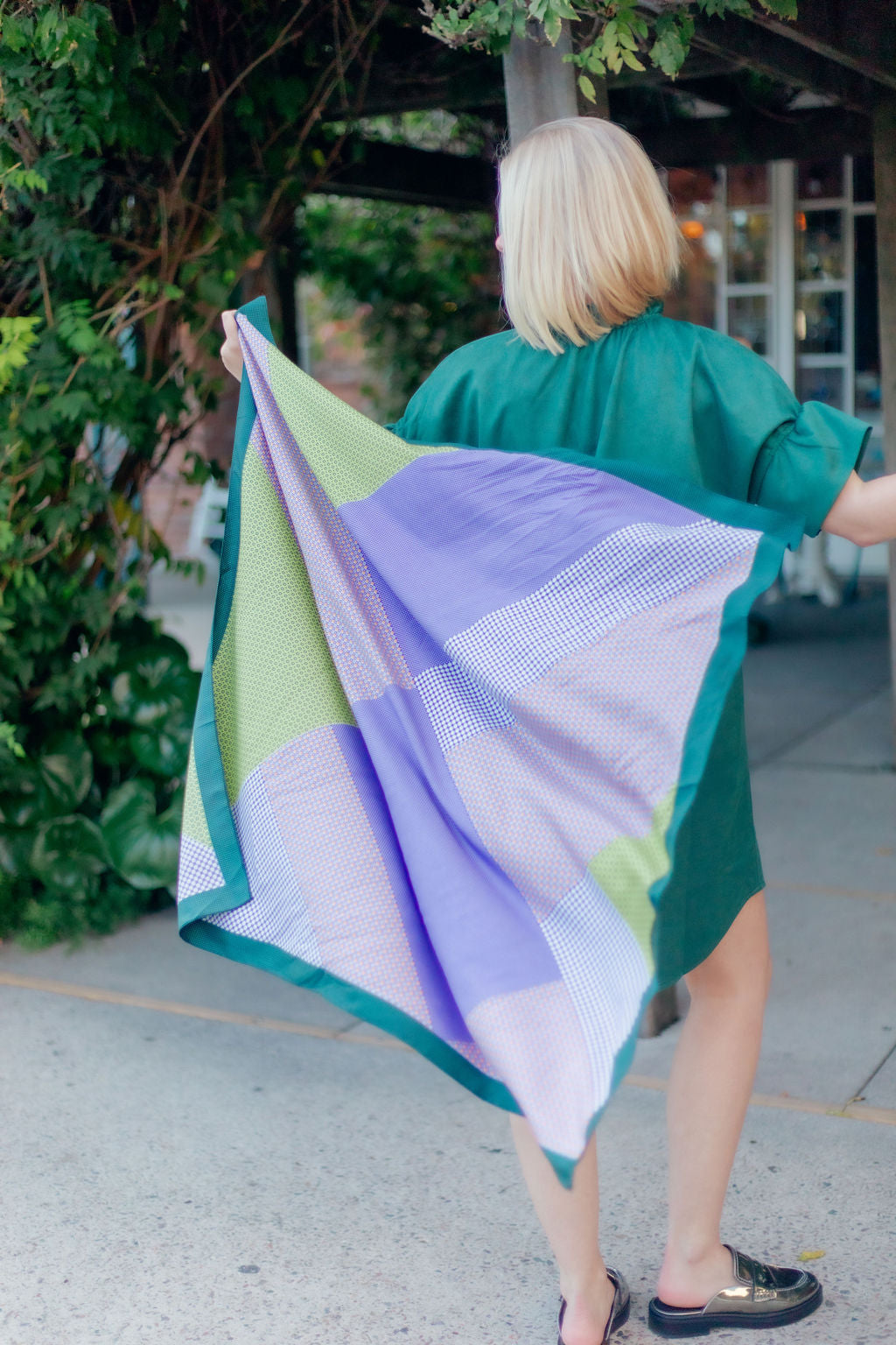 Color Blocking Print Scarf | Dark Green