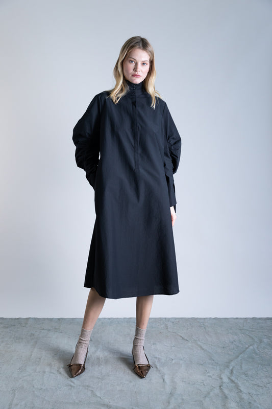 Rouched Sleeve Dress | Blk