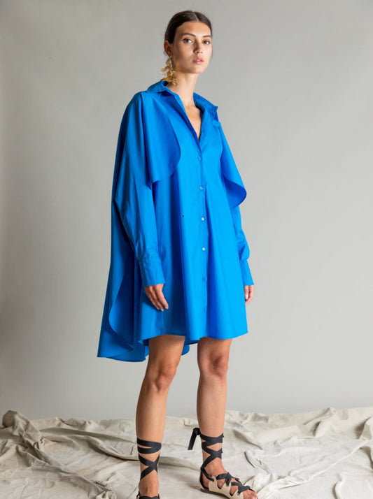 Poplin Cape Dress | Cobalt