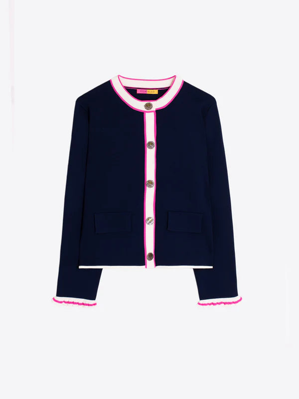 Cardigan | Navy + Fuchsia