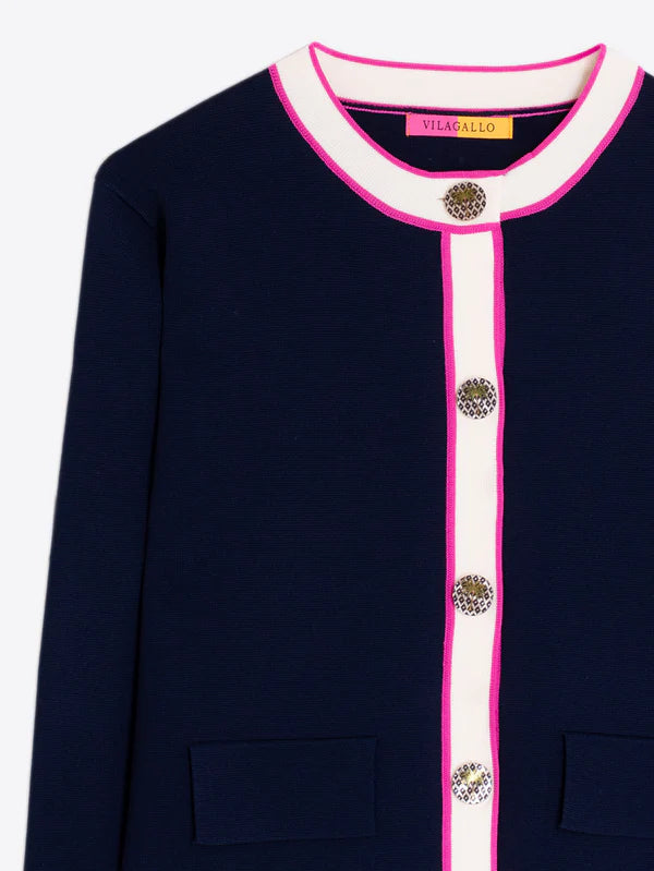 Cardigan | Navy + Fuchsia