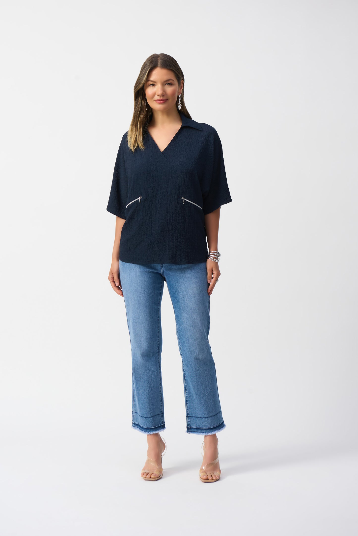 Seersucker Boxy Top | Navy