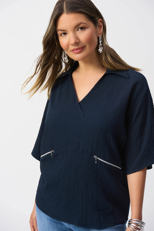 Seersucker Boxy Top | Navy