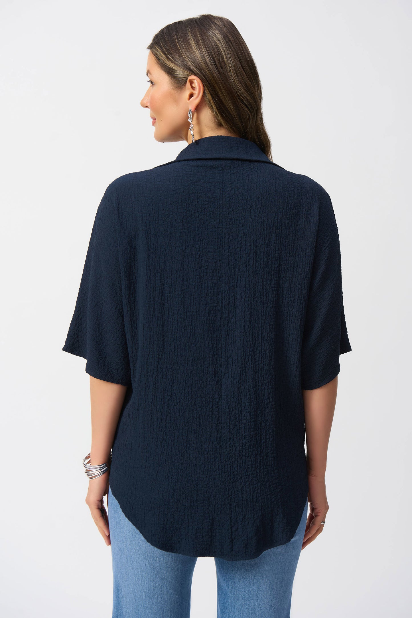 Seersucker Boxy Top | Navy