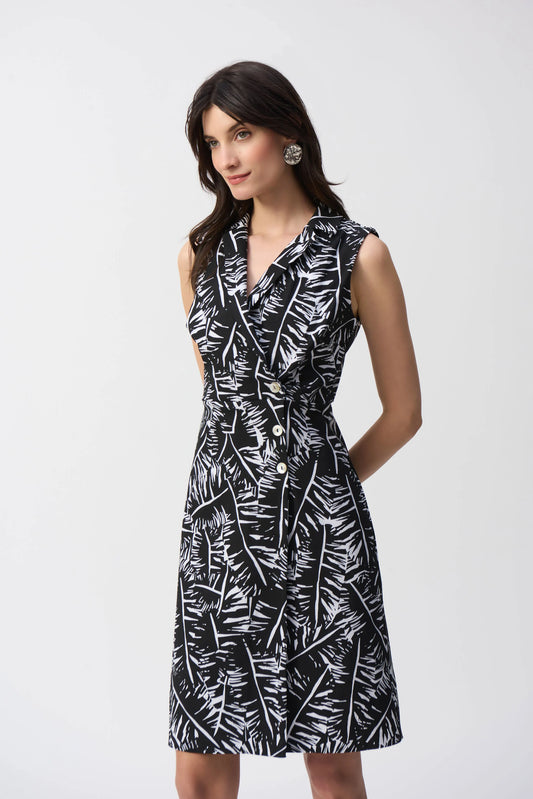 Tropical Print Dress | Black/Wht