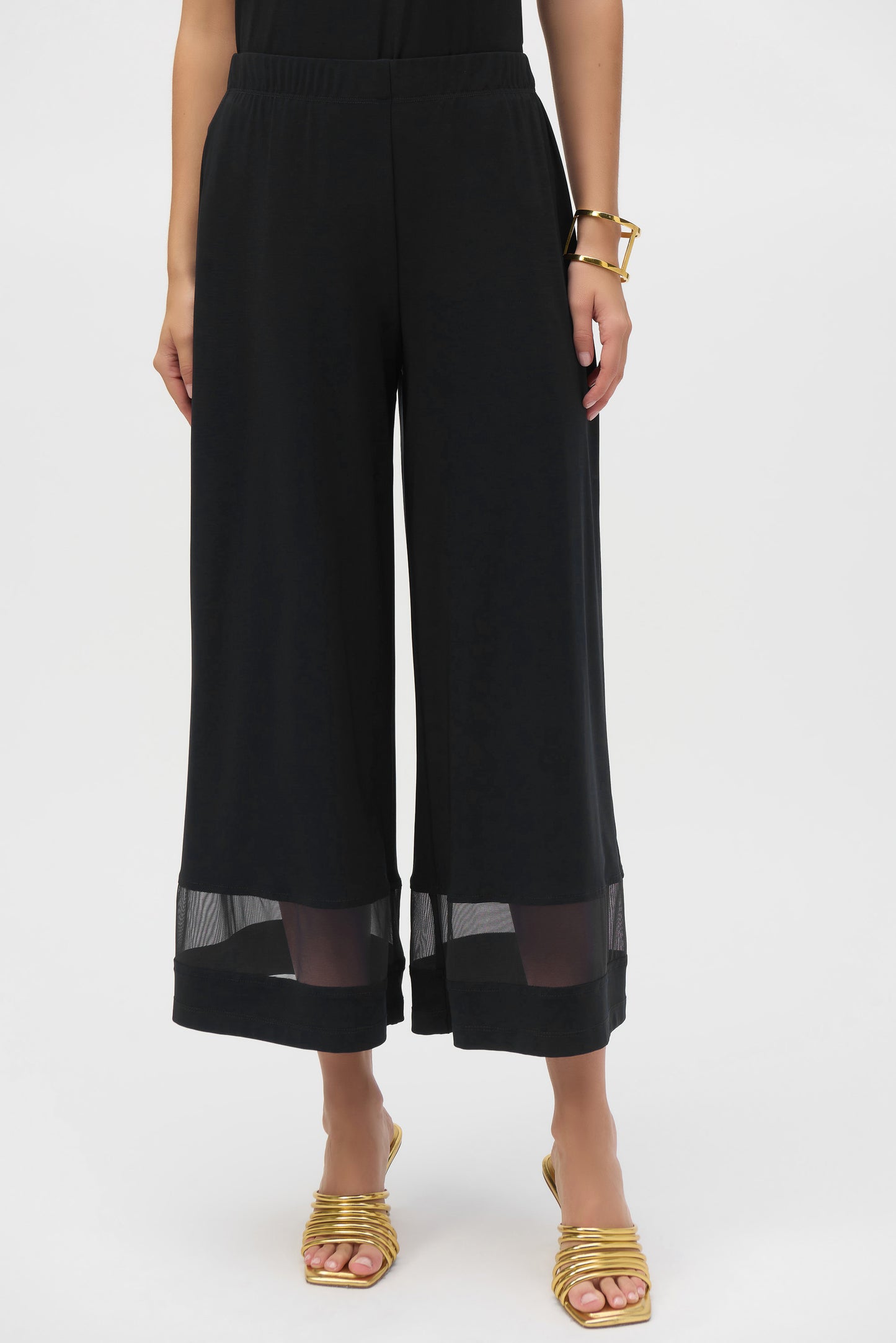 Silky Knit and Mesh Culotte Pants