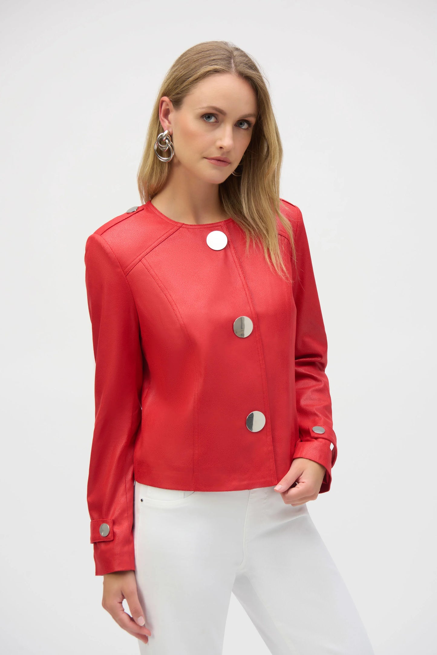 Foiled Faux Suede Boxy Jacket | Red