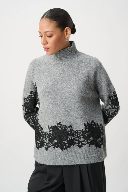 Lace Applique Mock Neck Sweater