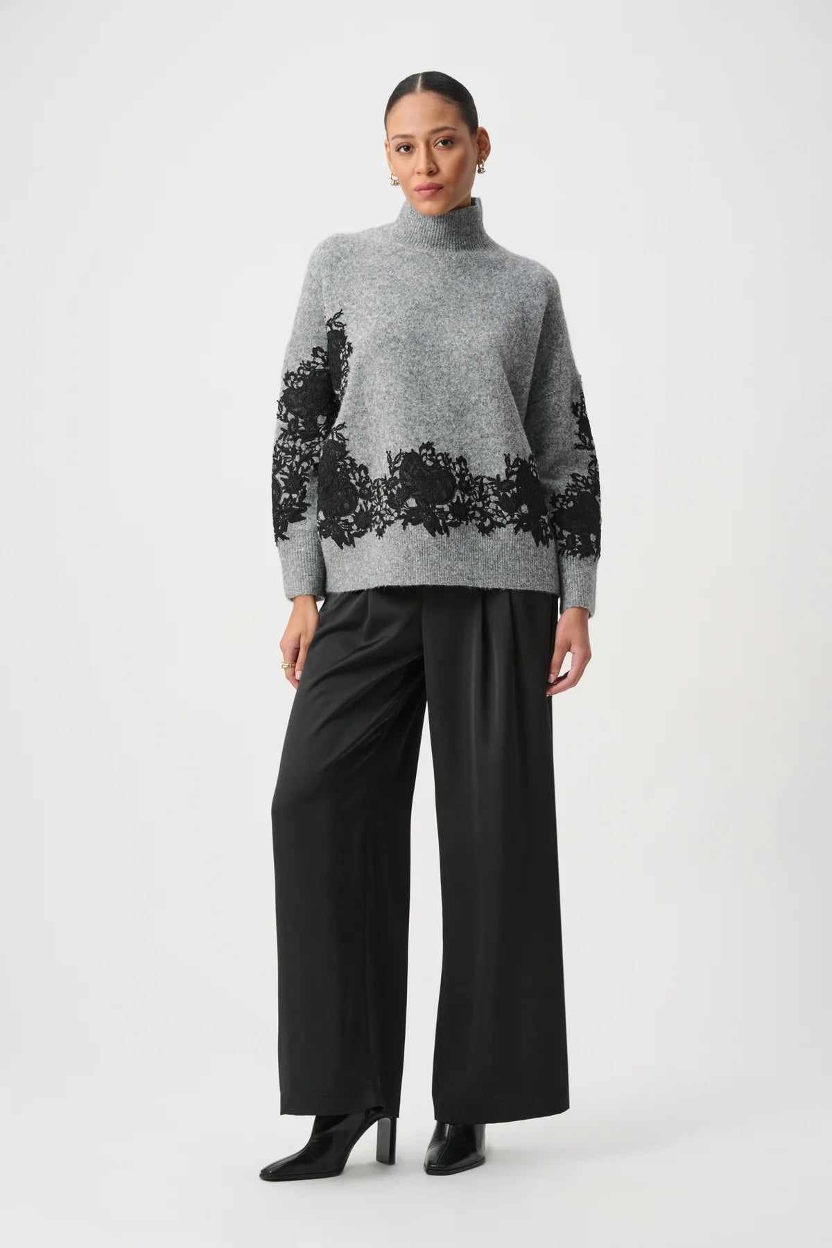 Lace Applique Mock Neck Sweater