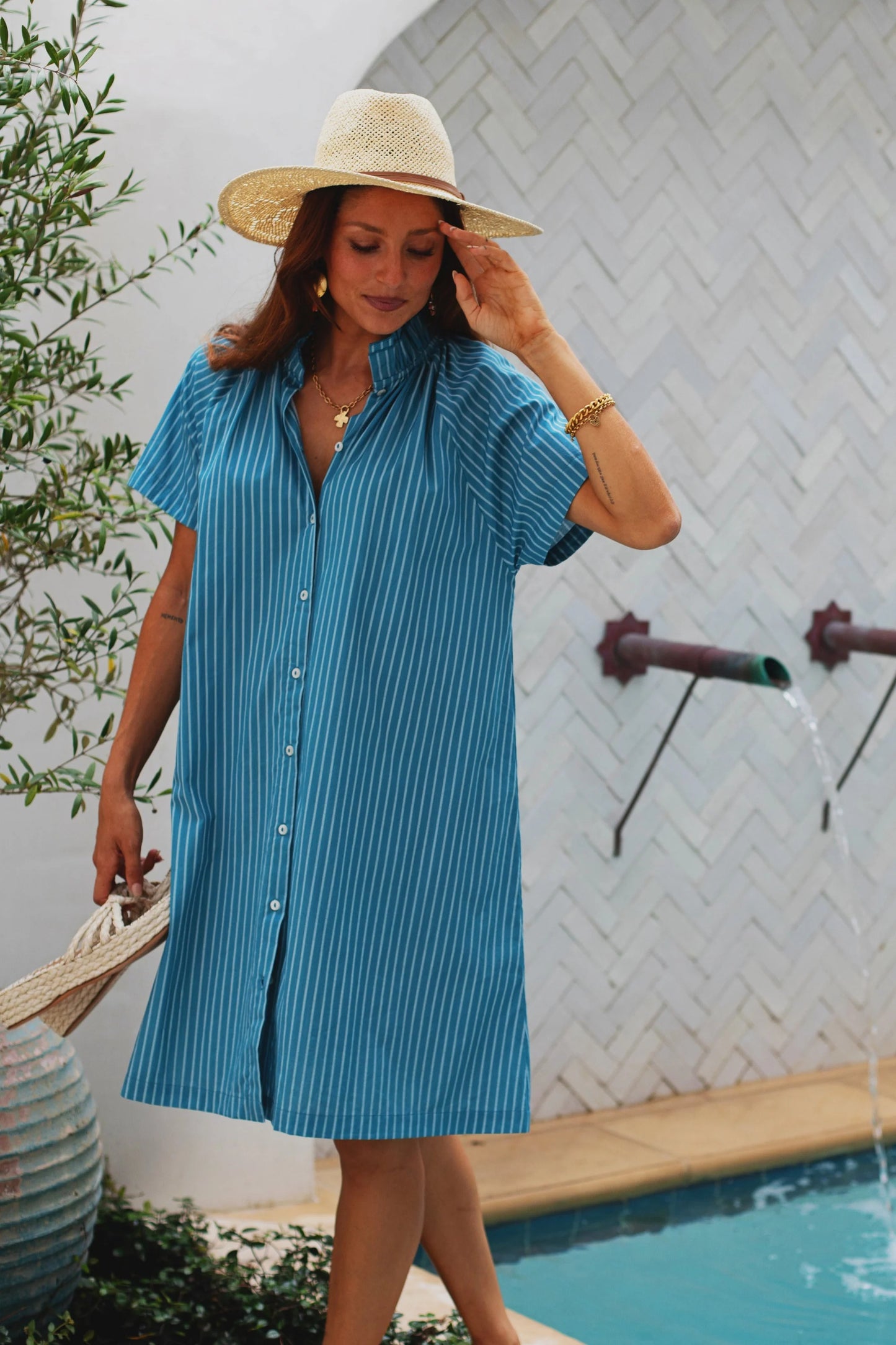 Sarah Dress | Teal Stripe