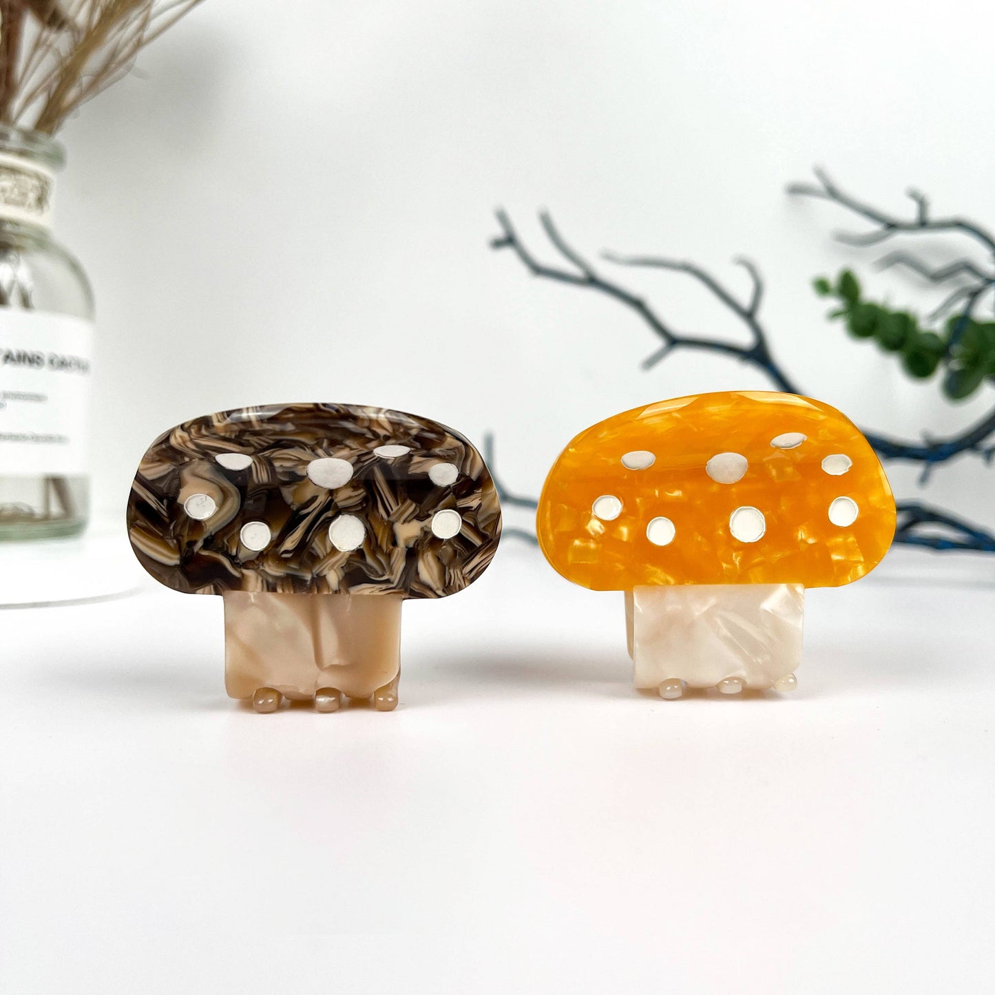 Mushroom Plant Acetate Hair Claw Clip: Brown