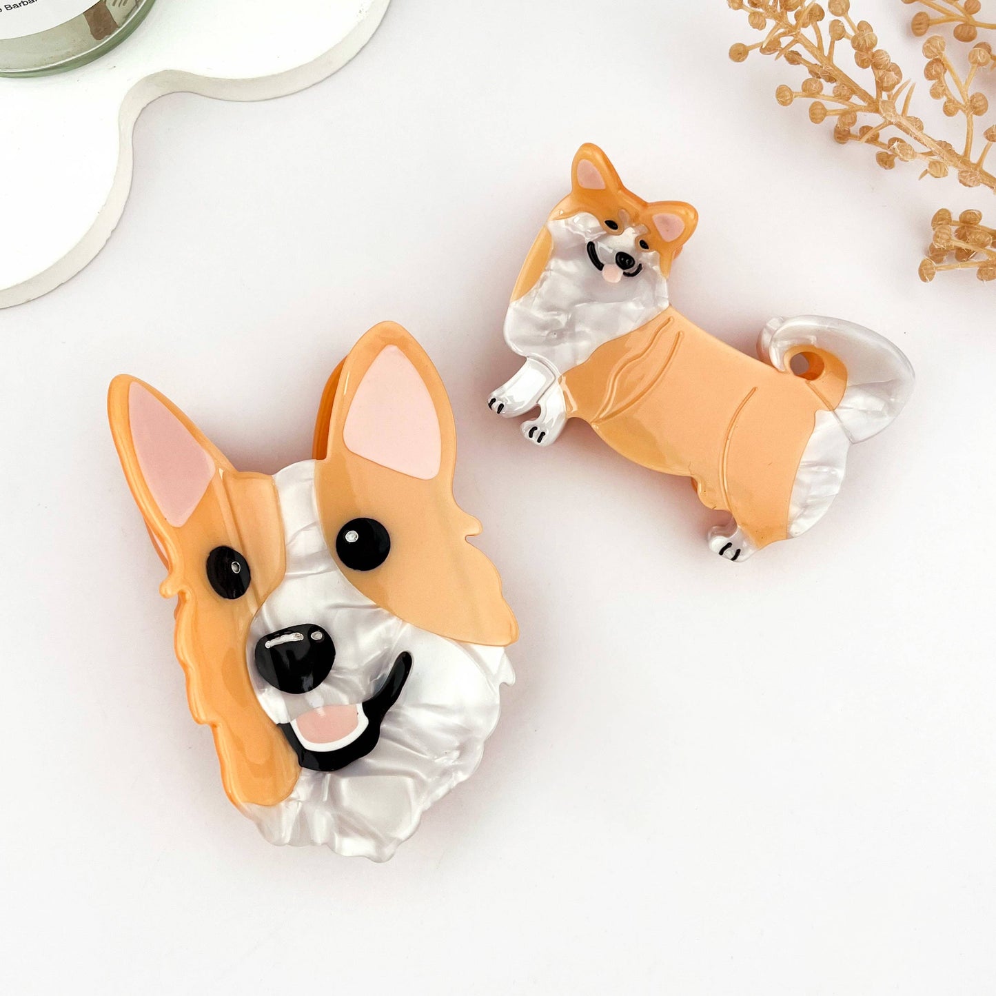 Cute Corgi Dog Hair Clip Acetate Animal Claw Clip: A