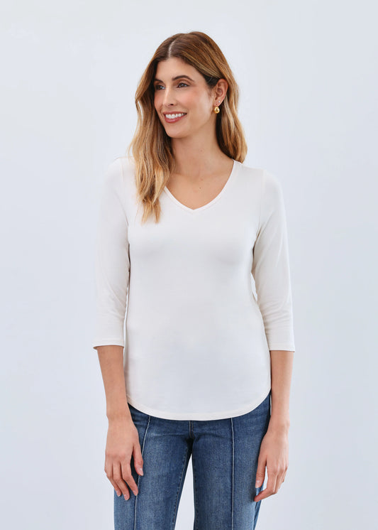 Cream V Neck Top