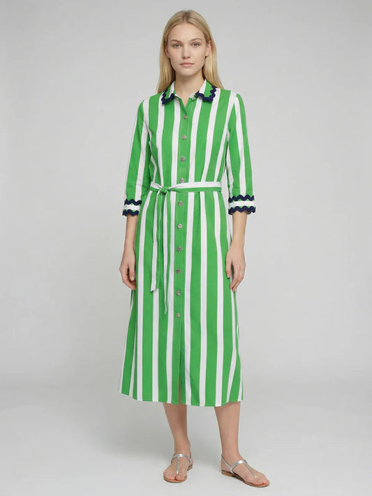 Green Striped Shirt Dress