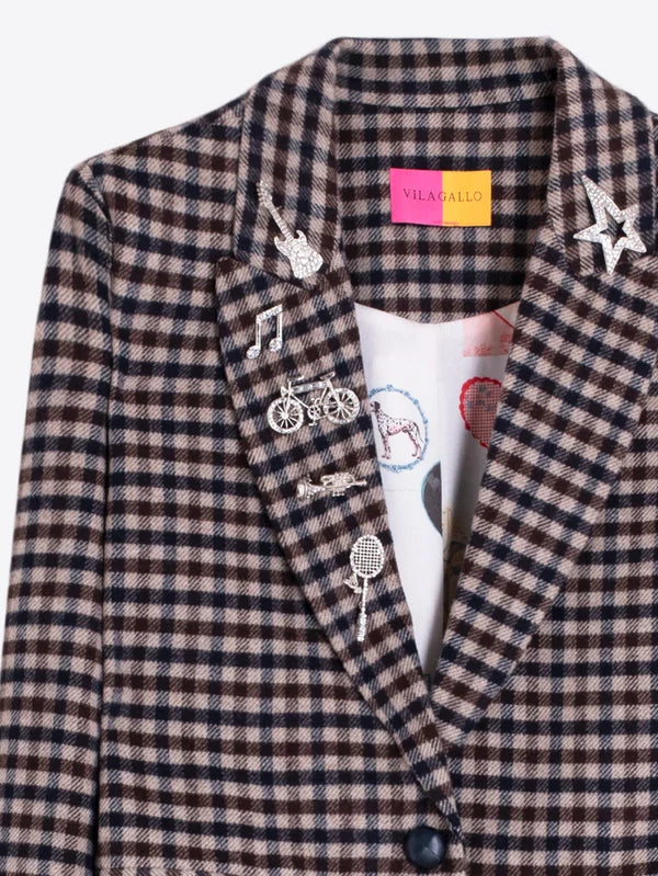 Checked Coat with Fringes