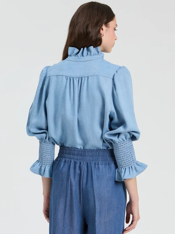 Denim Shirt with Ruffles