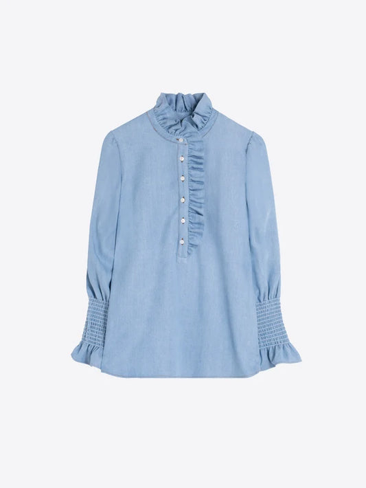 Denim Shirt with Ruffles
