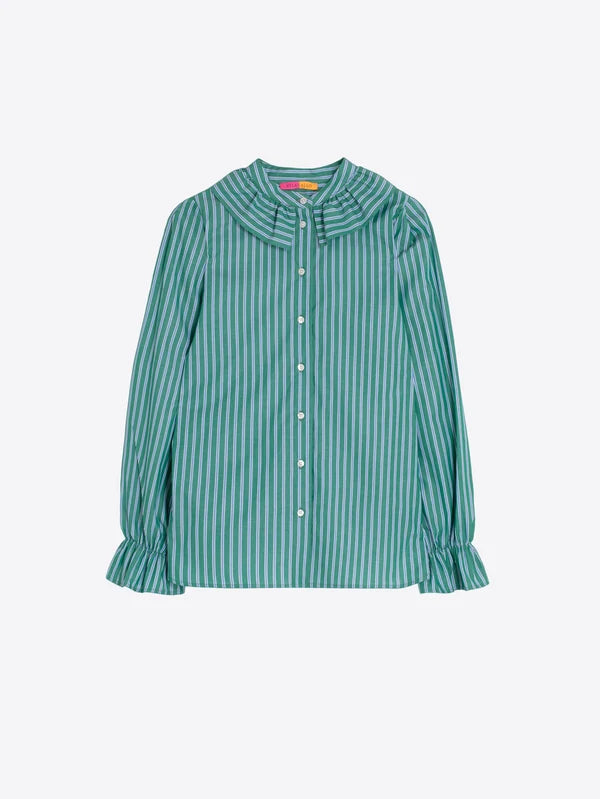 Green Striped Ruffle Shirt