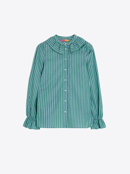 Green Striped Ruffle Shirt