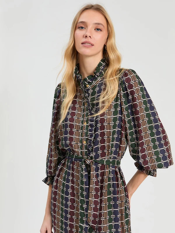 Geo Circle Stripe Midi Dress