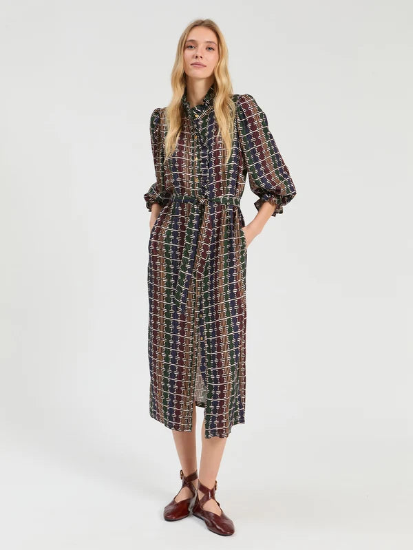Geo Circle Stripe Midi Dress